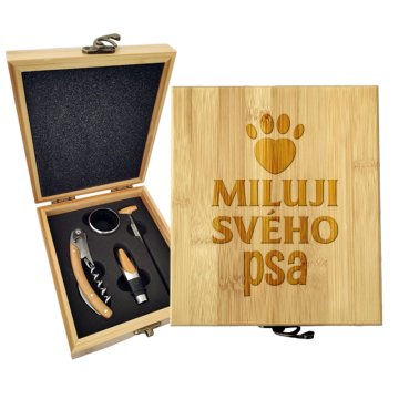 Dárková sada na víno Miluji svého psa: 147×168×49 mm