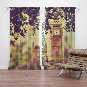 Závěs Londýn Big Ben Flowers: 2ks 140x250cm